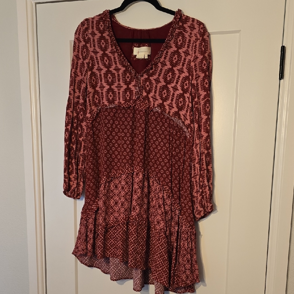 Anthropologie Red and Pink Floral Dress